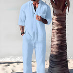 Men's Cotton Linen 2-Piece Set - Casual Top & Pants