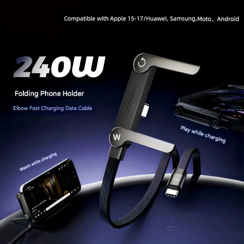 📢📢50% OFF !! ⏰⚡2-in-1 Invisible Holder Charger Cable – 240W Fast Charging Cord with Built-In Phone Stand