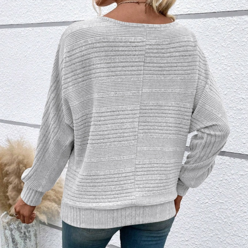Autumn Sale-50% Off🌹Solid Round-Neck Striped Top with Long Sleeves
