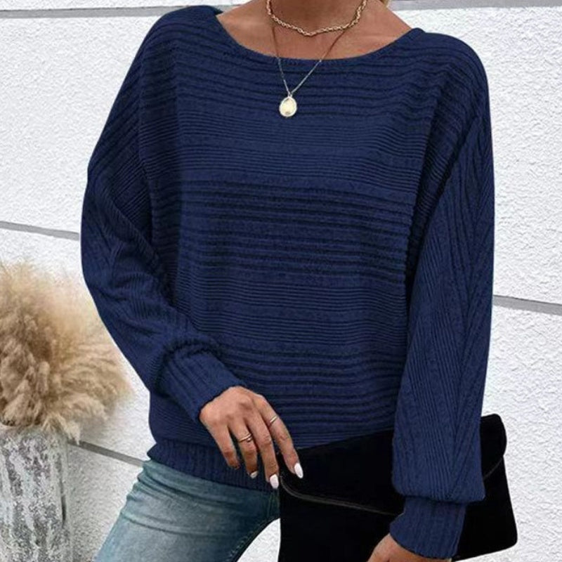 Autumn Sale-50% Off🌹Solid Round-Neck Striped Top with Long Sleeves