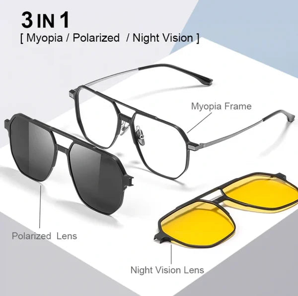🔥😎3-in-1 Magnetic Anti-Glare Sunglasses for Safe Driving