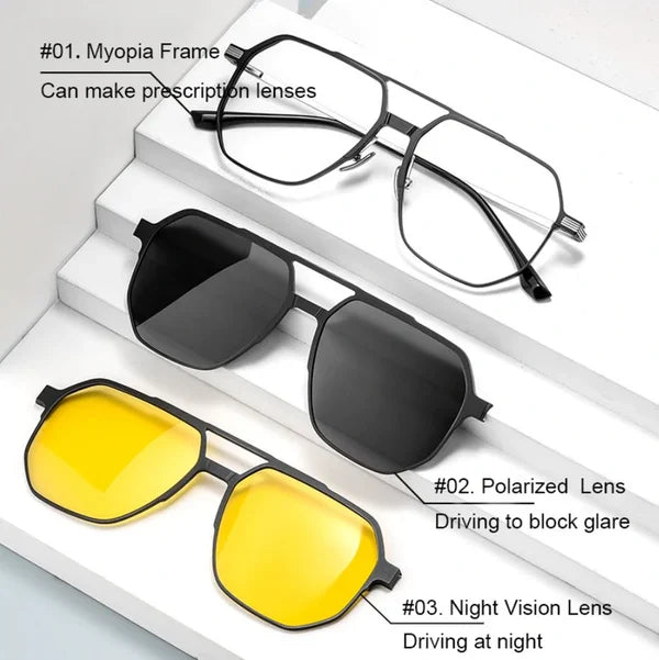 🔥😎3-in-1 Magnetic Anti-Glare Sunglasses for Safe Driving