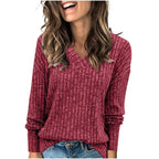 🍂Autumn Hot Sale 53% OFF🔥Women's V Neck Long Sleeve Solid Sweater