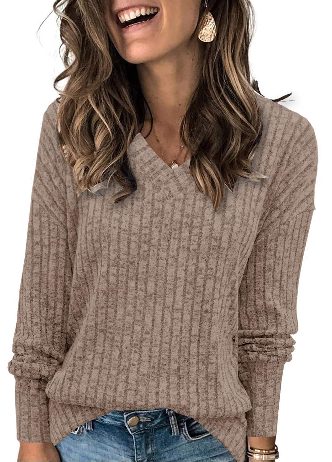 🍂Autumn Hot Sale 53% OFF🔥Women's V Neck Long Sleeve Solid Sweater