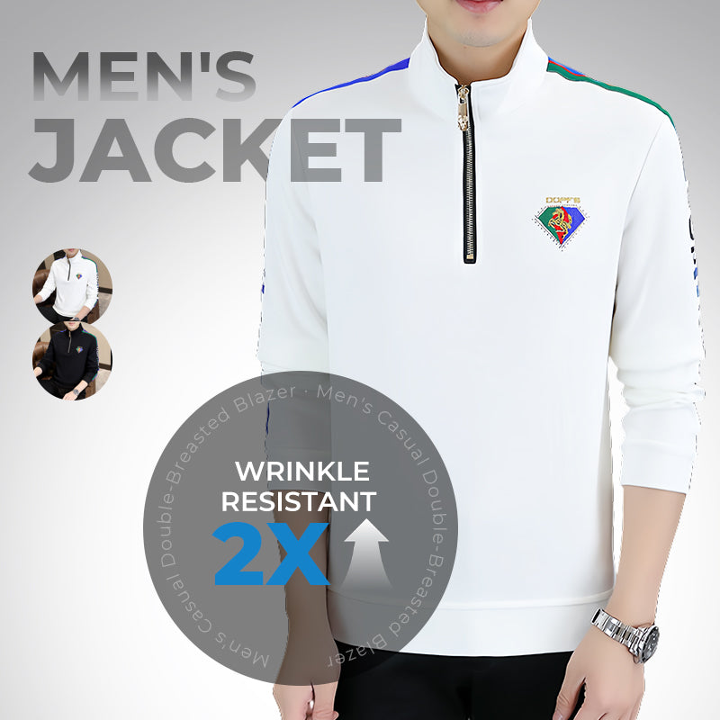 Men's Half-Zip Stand Collar Diamond Embroidered Jacket