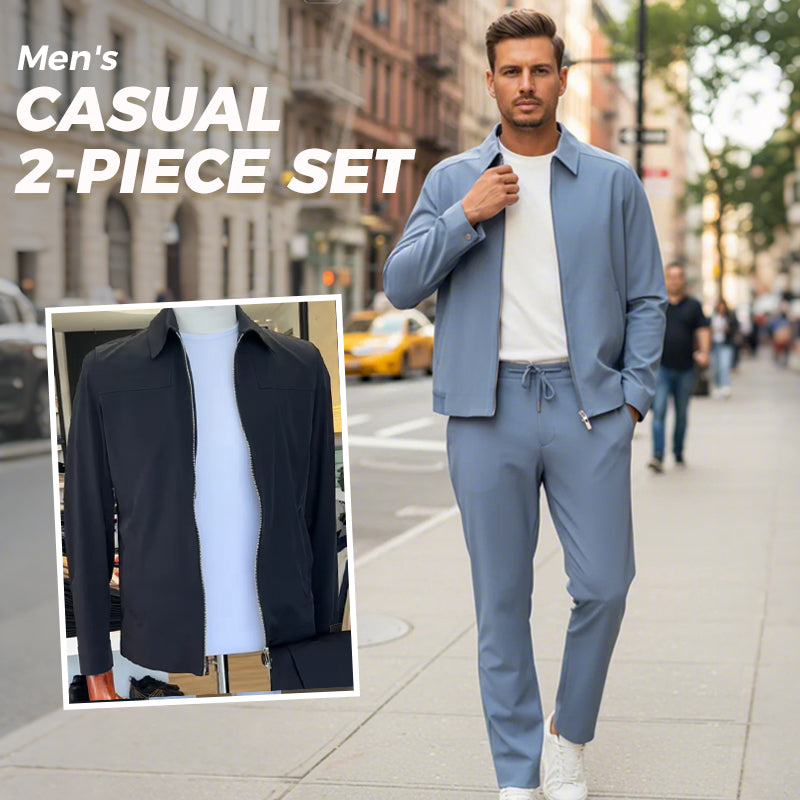 Men's Autumn and Winter Solid Color Casual 2-Piece Suit (Jacket + Pants)