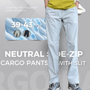 Neutral Side-Zip Cargo Pants with Slit