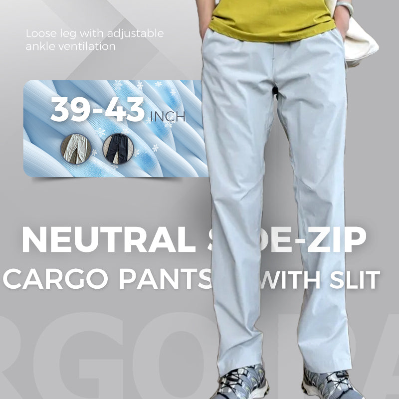 Neutral Side-Zip Cargo Pants with Slit