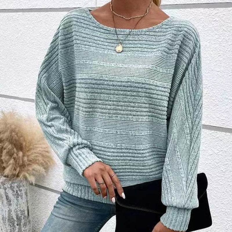 Autumn Sale-50% Off🌹Solid Round-Neck Striped Top with Long Sleeves