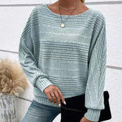 Autumn Sale-50% Off🌹Solid Round-Neck Striped Top with Long Sleeves
