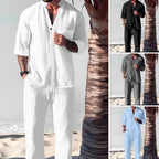 Men's Cotton Linen 2-Piece Set - Casual Top & Pants