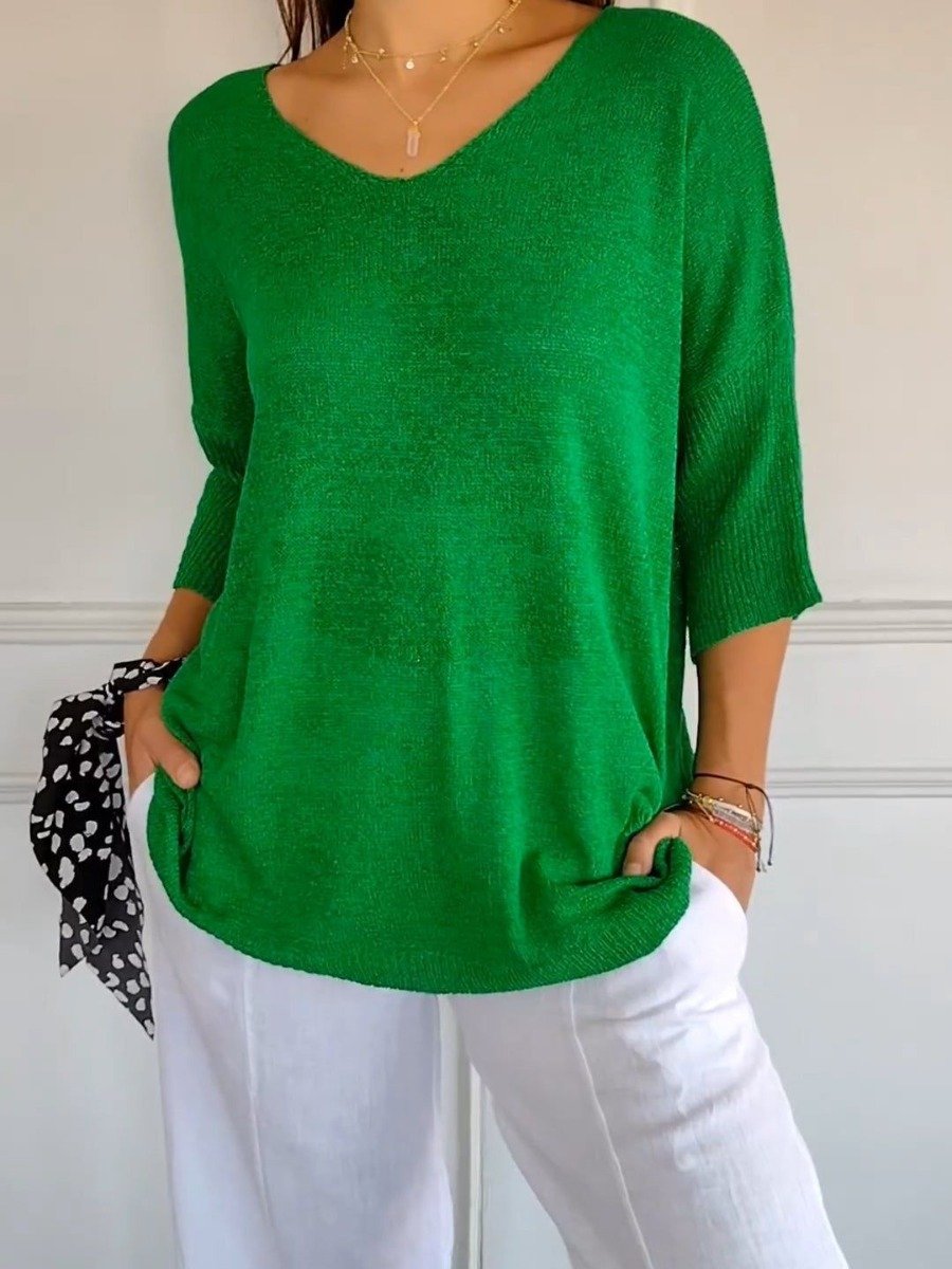 💎 60% OFF! 💎 Solid Color Knitted V-Neck Top – Minimalist Elegance, Breathable Comfort & Timeless Style 🥰👚