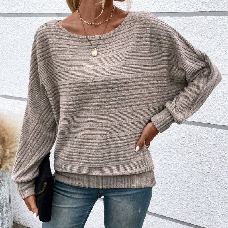 Autumn Sale-50% Off🌹Solid Round-Neck Striped Top with Long Sleeves