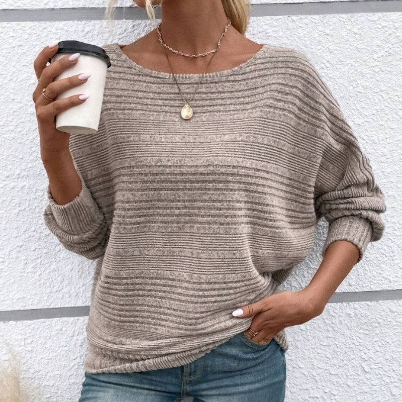 Autumn Sale-50% Off🌹Solid Round-Neck Striped Top with Long Sleeves