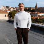 Men's High-Neck Slim-Fit Solid Color Minimalist T-Shirt