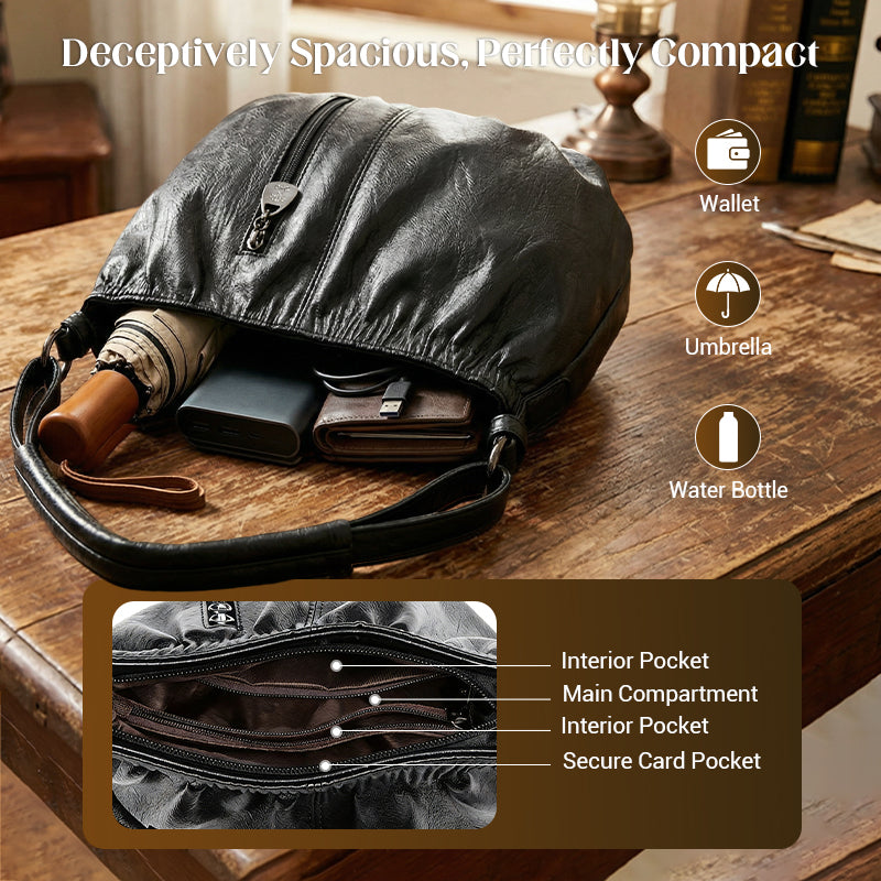 🎀2026 New Arrival🔥Casual Pleated Bucket Soft Leather Handbag Shoulder Bag