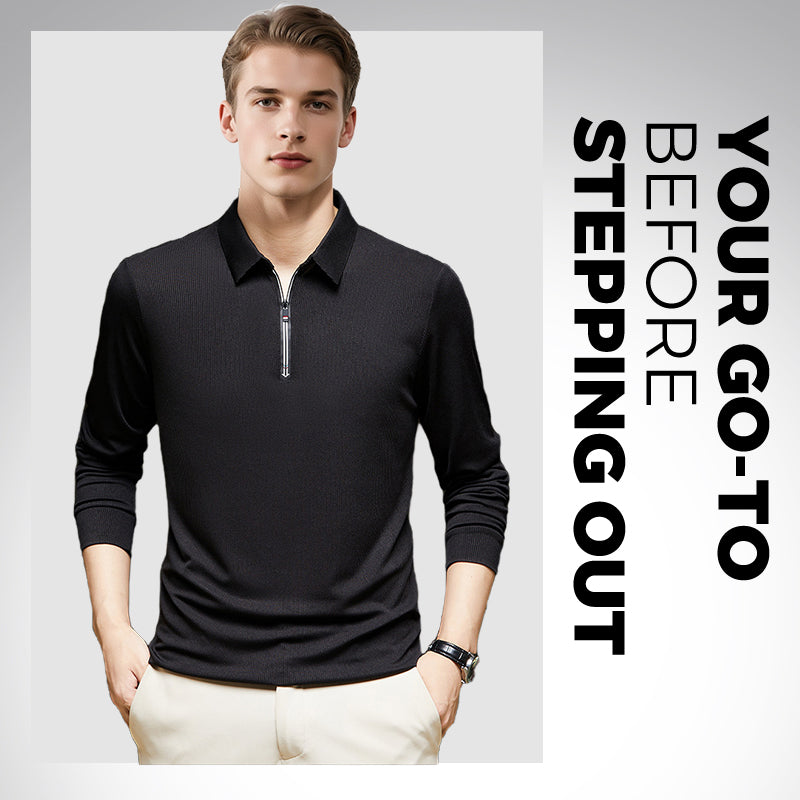 Men's Half-Zip Knit Stand Collar Textured Long Sleeve