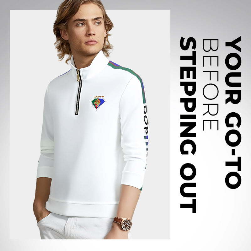 Men's Half-Zip Stand Collar Diamond Embroidered Jacket