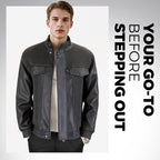 Men's Fashion Barley-Weave Leather Jacket