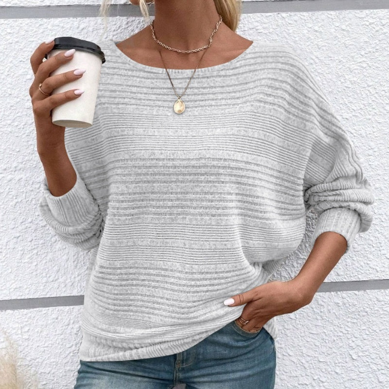 Autumn Sale-50% Off🌹Solid Round-Neck Striped Top with Long Sleeves