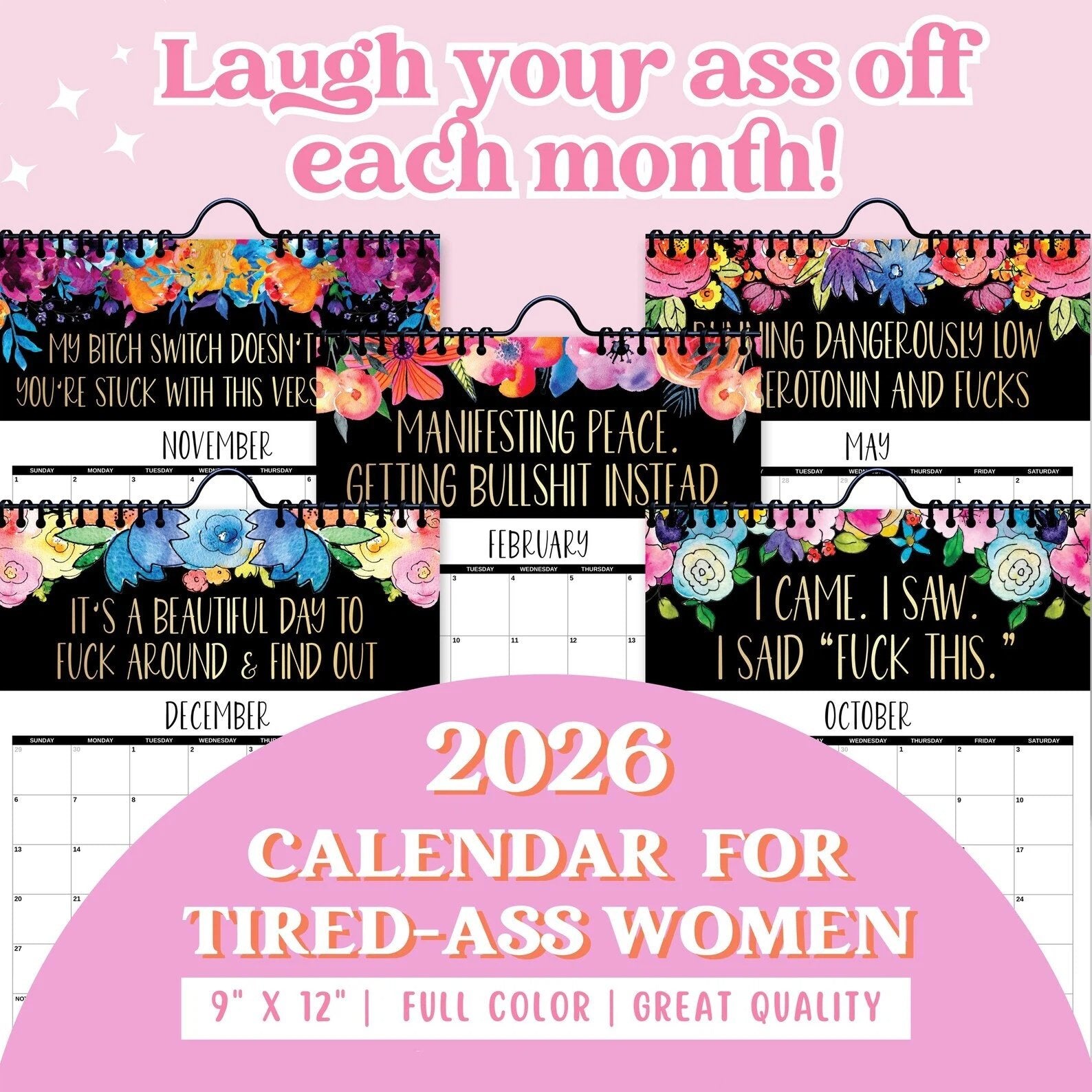 🏆Christmas Pre Sale 49% OFF - Here We F*cking Go Again: 2026 Swear Calendar for Tired-Ass Women