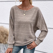 Autumn Sale-50% Off🌹Solid Round-Neck Striped Top with Long Sleeves