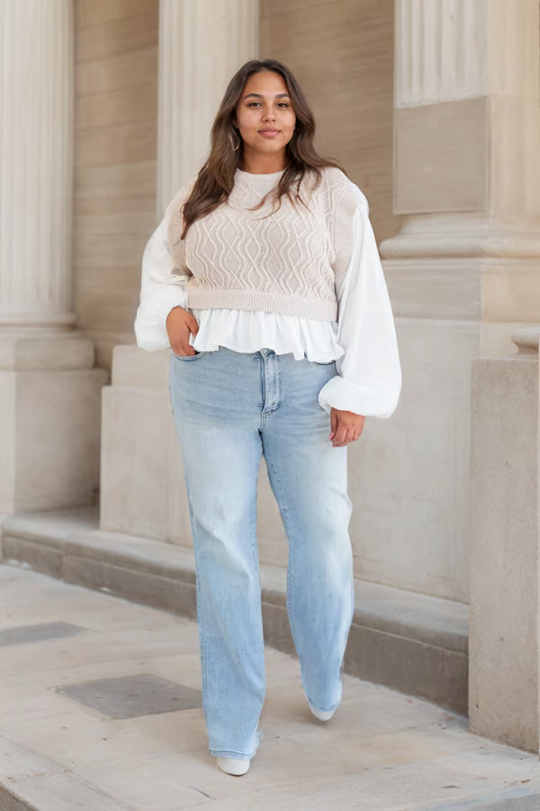 👖Vintage Wash Plus-Size Jeans — Stretchy & Straight Leg Fit