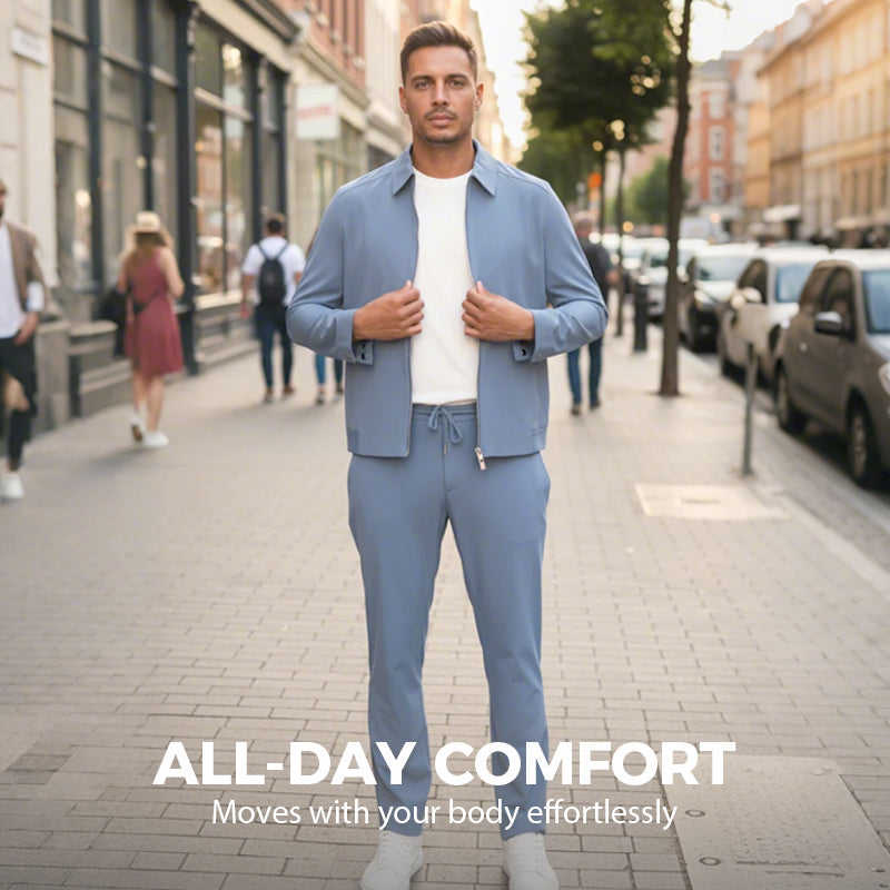 Men's Autumn and Winter Solid Color Casual 2-Piece Suit (Jacket + Pants)