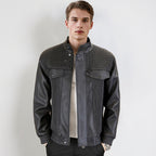 Men's Fashion Barley-Weave Leather Jacket