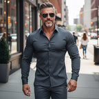Men's Solid Color Lapel Long Sleeve Button-Down Shirts