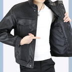 Men's Fashion Barley-Weave Leather Jacket