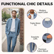 Men's Autumn and Winter Solid Color Casual 2-Piece Suit (Jacket + Pants)