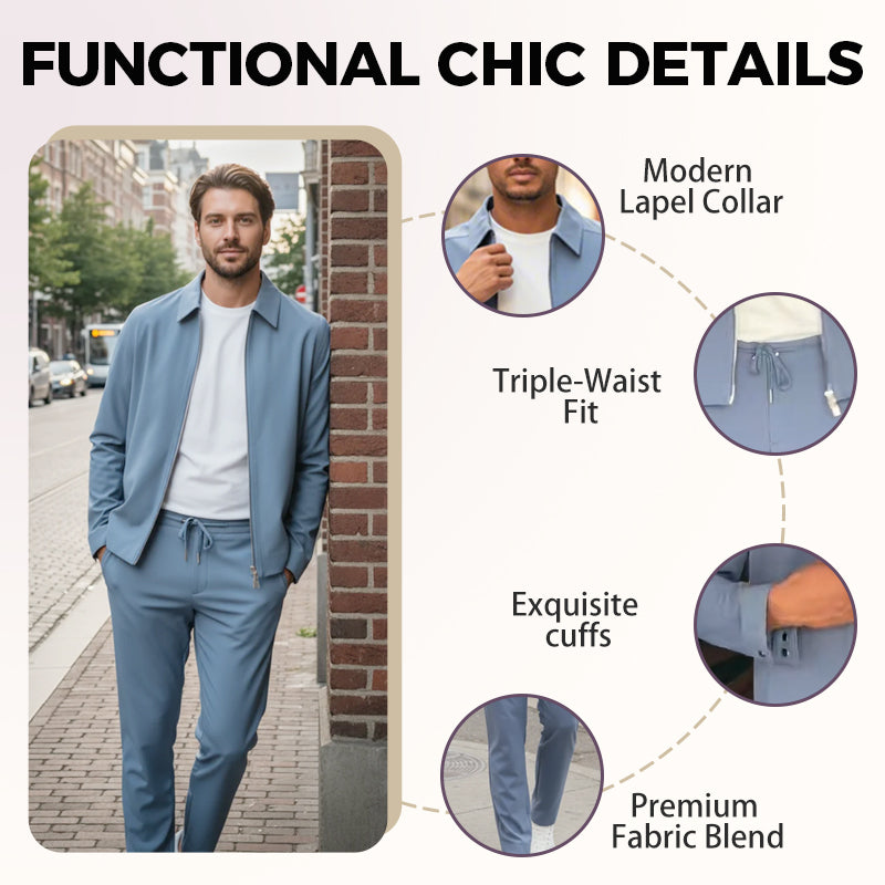 Men's Autumn and Winter Solid Color Casual 2-Piece Suit (Jacket + Pants)