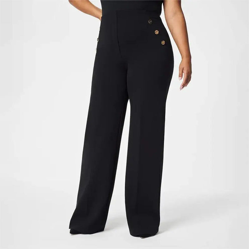 👖Three Lengths Available🔥High Stretch Tummy Control Button Wide Leg Trousers