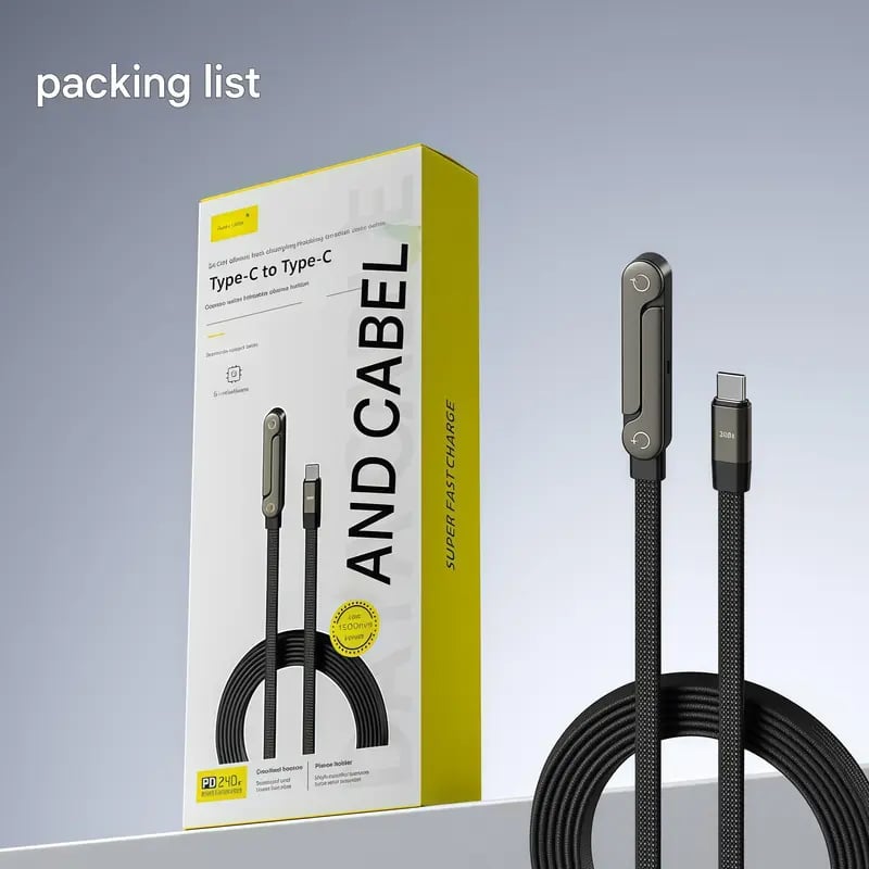📢📢50% OFF !! ⏰⚡2-in-1 Invisible Holder Charger Cable – 240W Fast Charging Cord with Built-In Phone Stand
