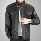 Men's Fashion Barley-Weave Leather Jacket