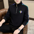 Men's Half-Zip Stand Collar Diamond Embroidered Jacket
