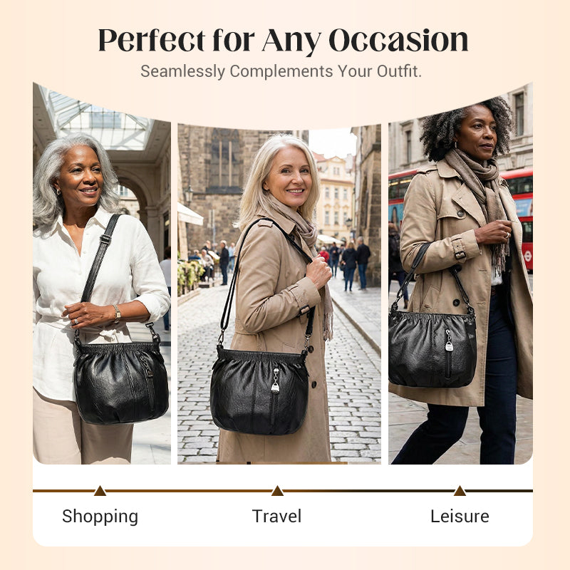 🎀2026 New Arrival🔥Casual Pleated Bucket Soft Leather Handbag Shoulder Bag