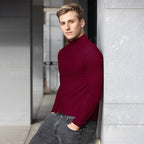 Men's High-Neck Slim-Fit Solid Color Minimalist T-Shirt