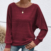 Autumn Sale-50% Off🌹Solid Round-Neck Striped Top with Long Sleeves