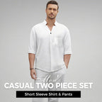 Men's Cotton Linen 2-Piece Set - Casual Top & Pants