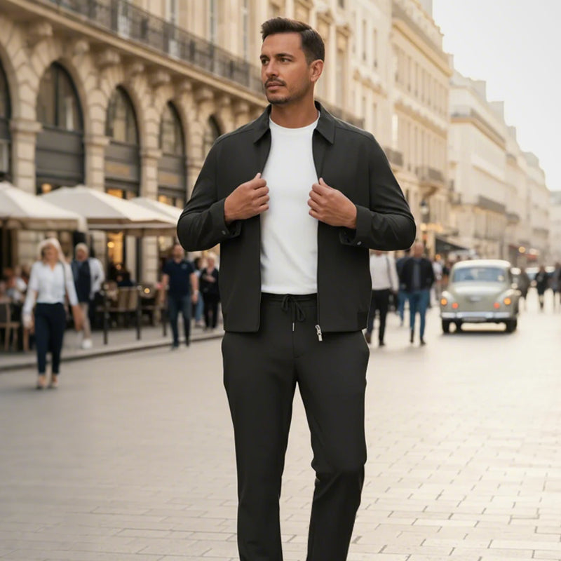 Men's Autumn and Winter Solid Color Casual 2-Piece Suit (Jacket + Pants)