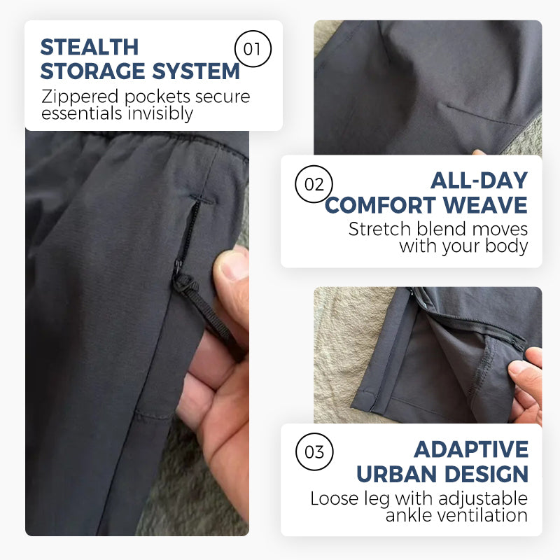 Neutral Side-Zip Cargo Pants with Slit