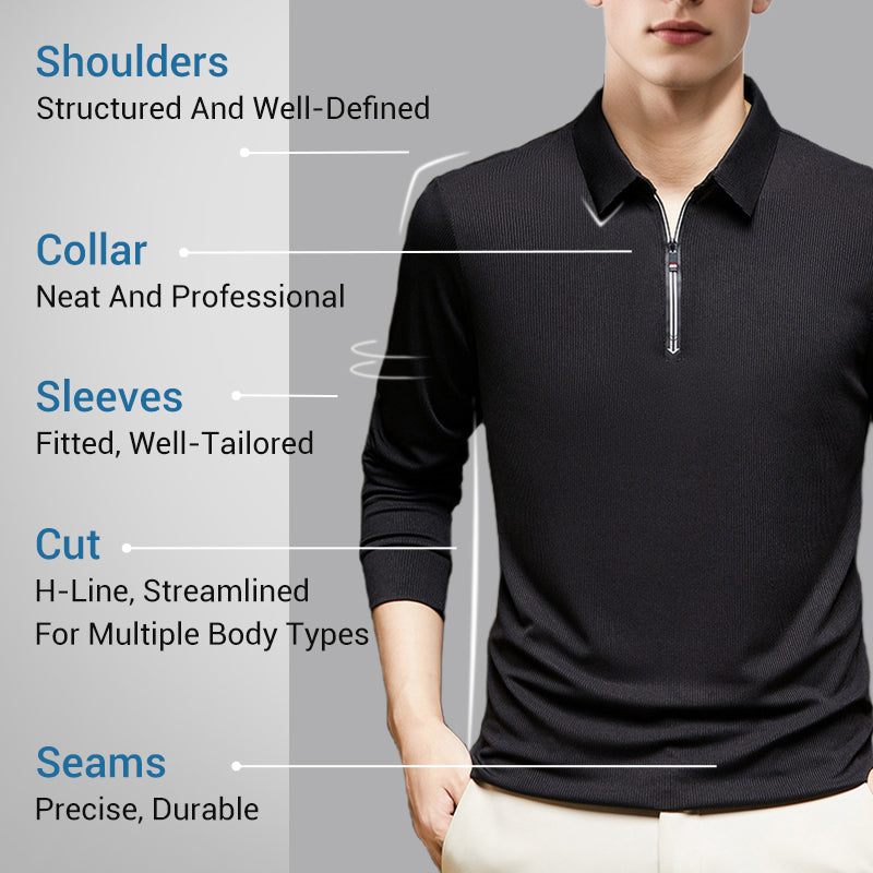 Men's Half-Zip Knit Stand Collar Textured Long Sleeve