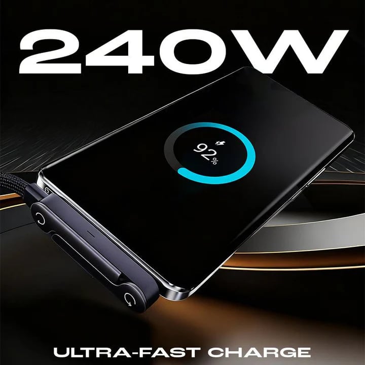 📢📢50% OFF !! ⏰⚡2-in-1 Invisible Holder Charger Cable – 240W Fast Charging Cord with Built-In Phone Stand