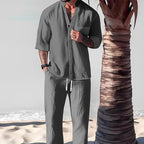 Men's Cotton Linen 2-Piece Set - Casual Top & Pants