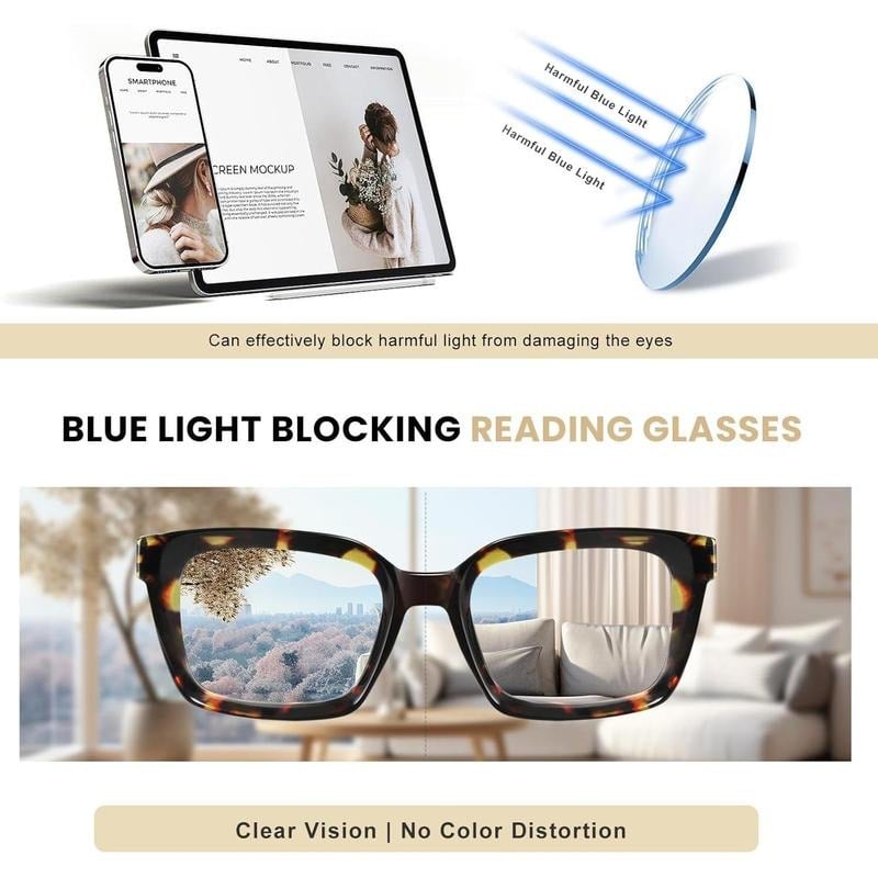 🎁Last Day✨👓Tortoiseshell Reading Glasses – Blue Light Blocking Oversized Square Readers