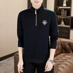 Men's Half-Zip Stand Collar Diamond Embroidered Jacket