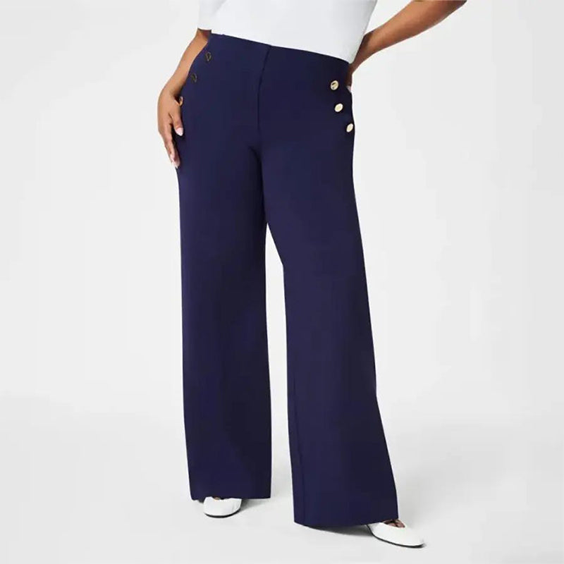 👖Three Lengths Available🔥High Stretch Tummy Control Button Wide Leg Trousers
