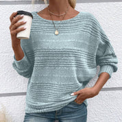 Autumn Sale-50% Off🌹Solid Round-Neck Striped Top with Long Sleeves